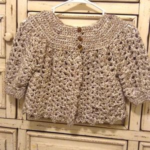 Kids crochet sweater, size 5T, tan/cream